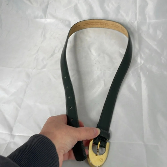 VINTAGE 90’s Liz Claiborne Fern Green Genuine Leather Belt Rubbed Gold Buckle M - Picture 5 of 11